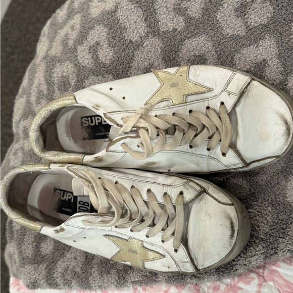 Golden Goose Superstar Sneakers in White and Gold